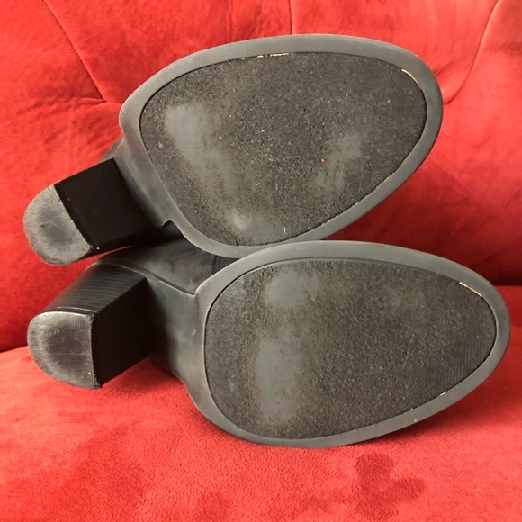 Black, suede look, low rise 3” heel boots w/zipper - Picture 4 of 8